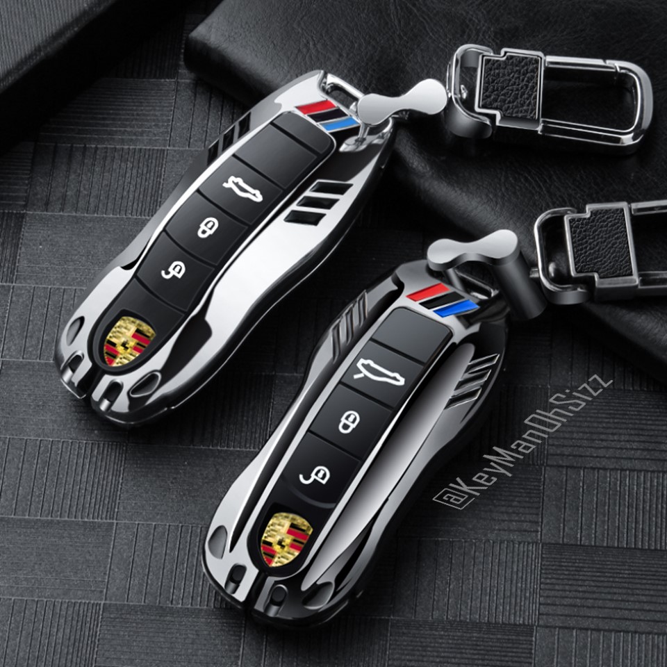 เคสโลหะรีโมทรถปอร์เช่ Porsche Full Package (Alloy Up Grade 3D Silicone Push button Guard) Porsche Key Case Panamera,Cayman,Boxster,Cayenne,Macan,911,718