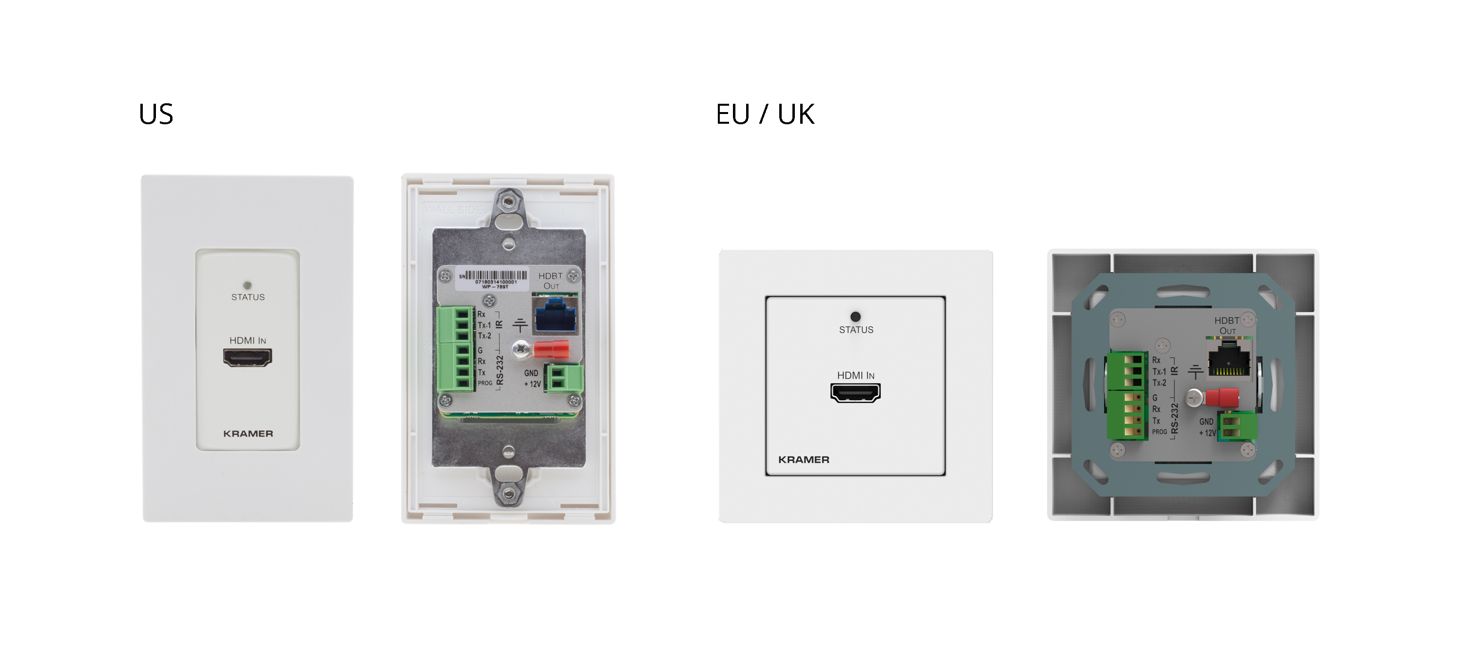 Kramer WP-789T 4K60 4:2:0 HDMI 1–Gang PoE Wall–Plate Transmitter with RS–232 & IR over Long–Reach HDBaseT