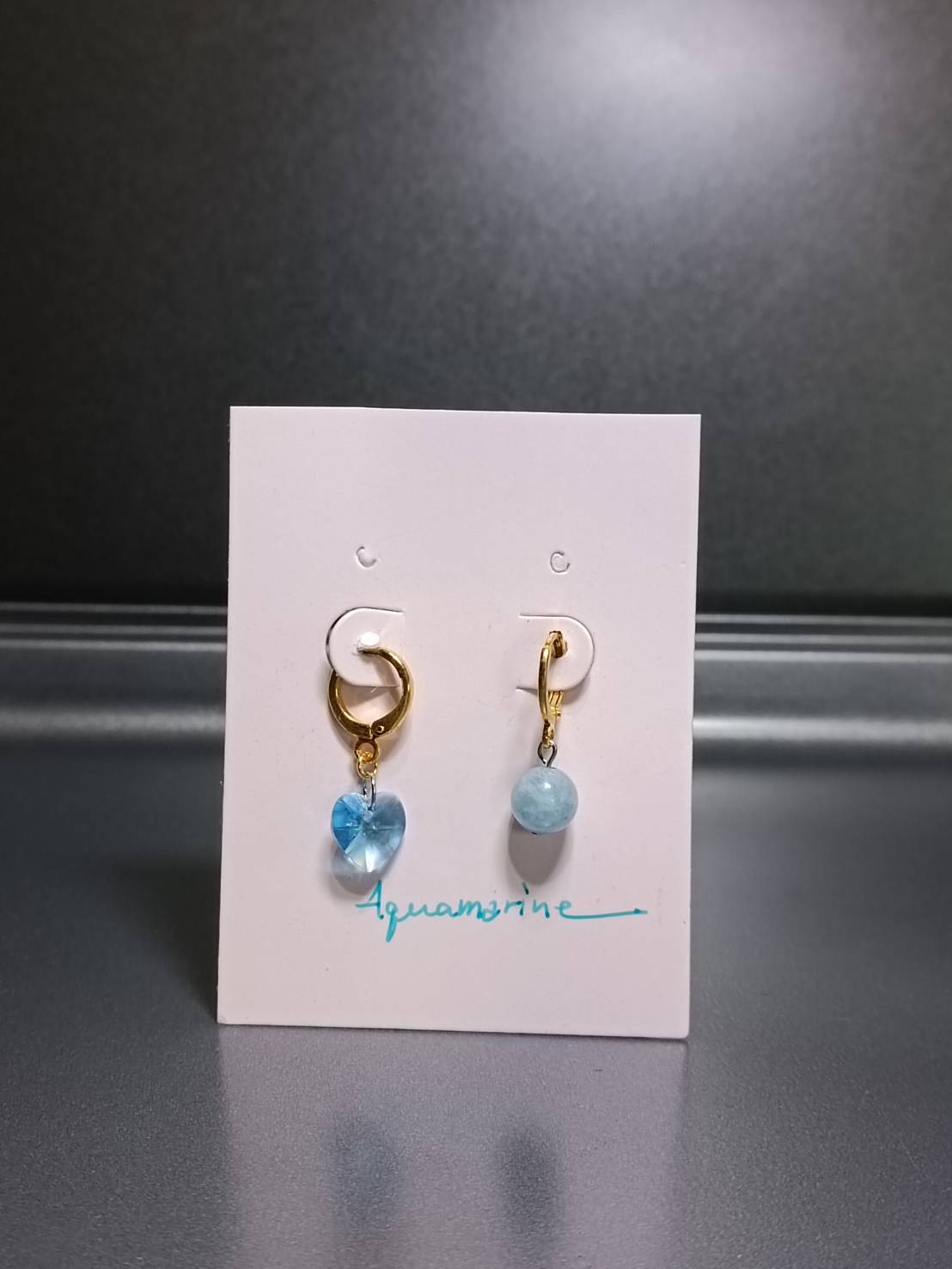 ต่างหู "Sassy" Sweetheart + หินแท้ Aquamarine Earring (เจรจาสำเร็จ)