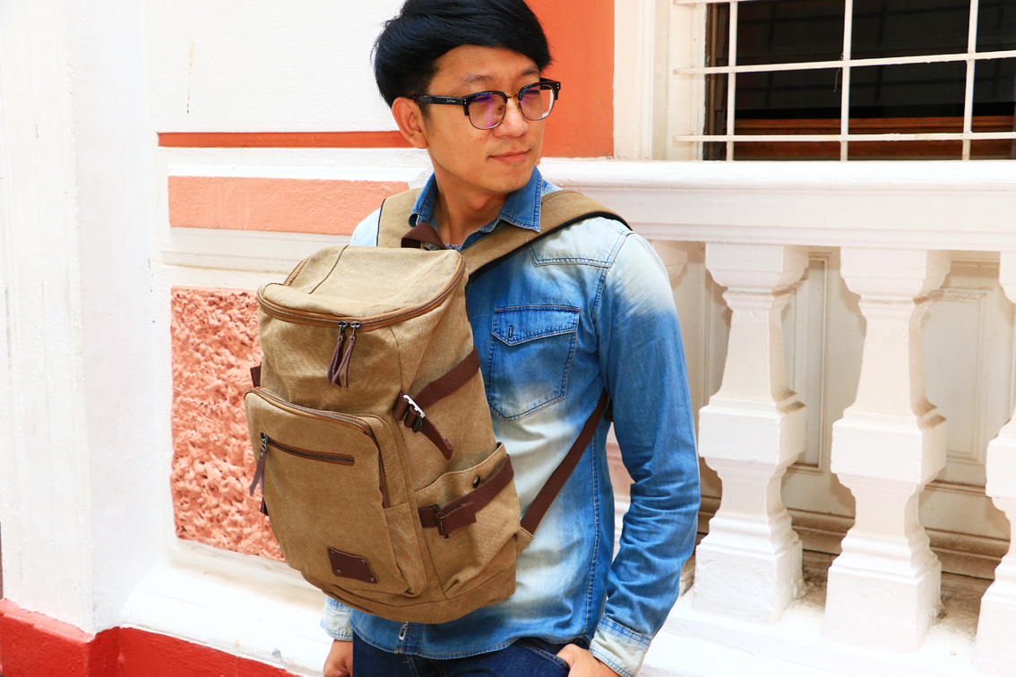 กระเป๋าเป้สะพายหลัง Outdoor Vintage Style อเนกประสงค์ สีน้ำตาลเข้ม B092