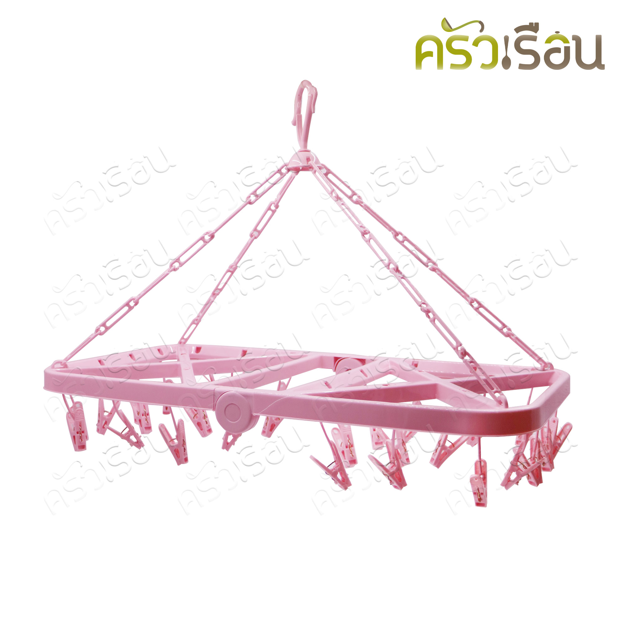 [ สินค้าสต็อก คละสี ] ห่วงตากผ้า พลาสติก เหลี่ยมใหญ่ แแบพับได้ #219 กิ๊บ 32 ตัว 62.5x 34 ซม.