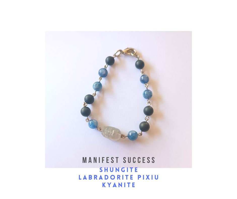 สร้อยข้อมือหินแท้ "Connected" Master Purification & Success Bracelet (Shungite + Pixiu Labradorite+ Kyanite)