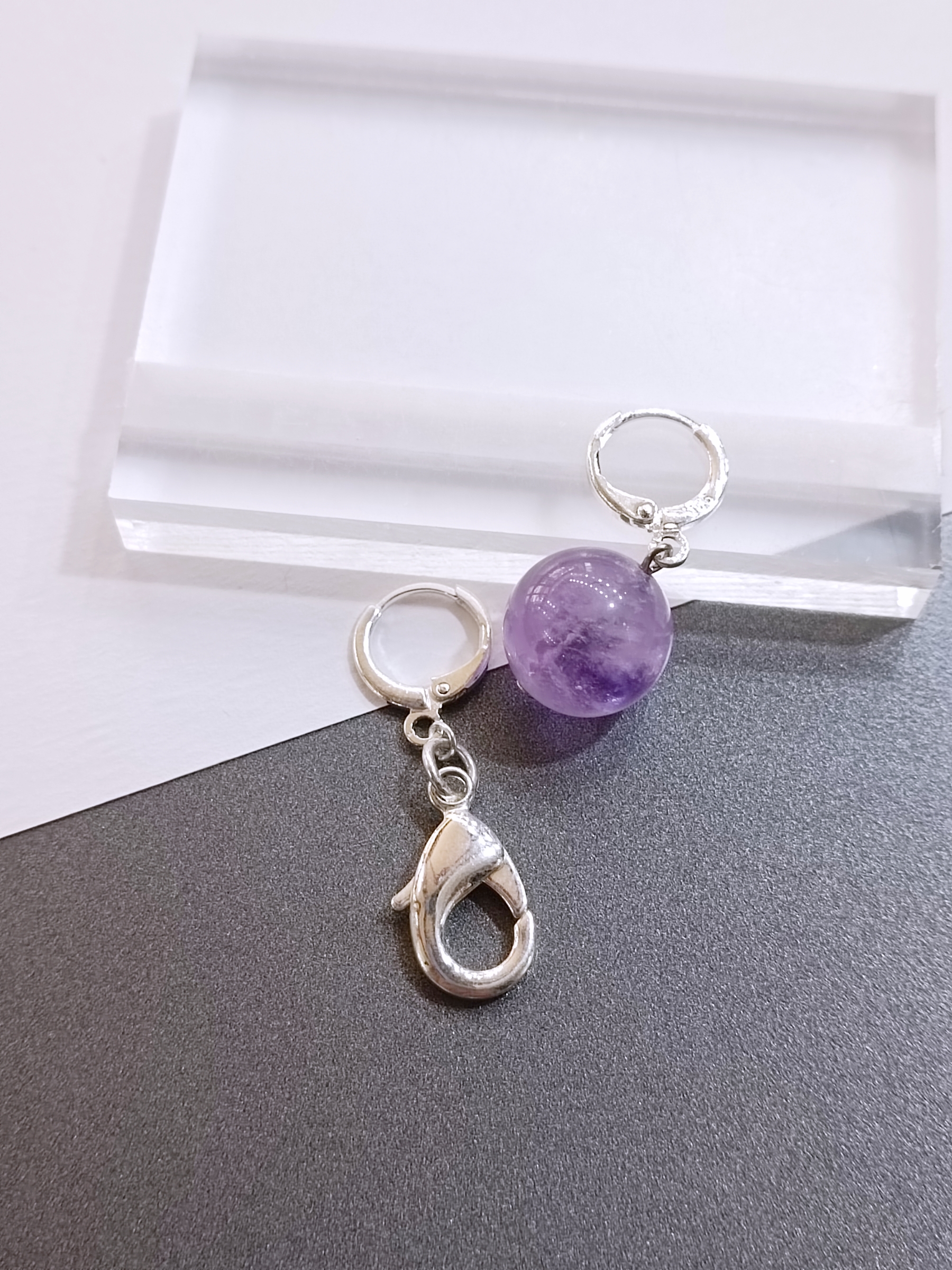 ต่างหูเงินแท้ 92.5 ประดับหินแท้ Amethyst + Lobster Clasp Sterling Silver Earring (ฟอกพลังงาน)
