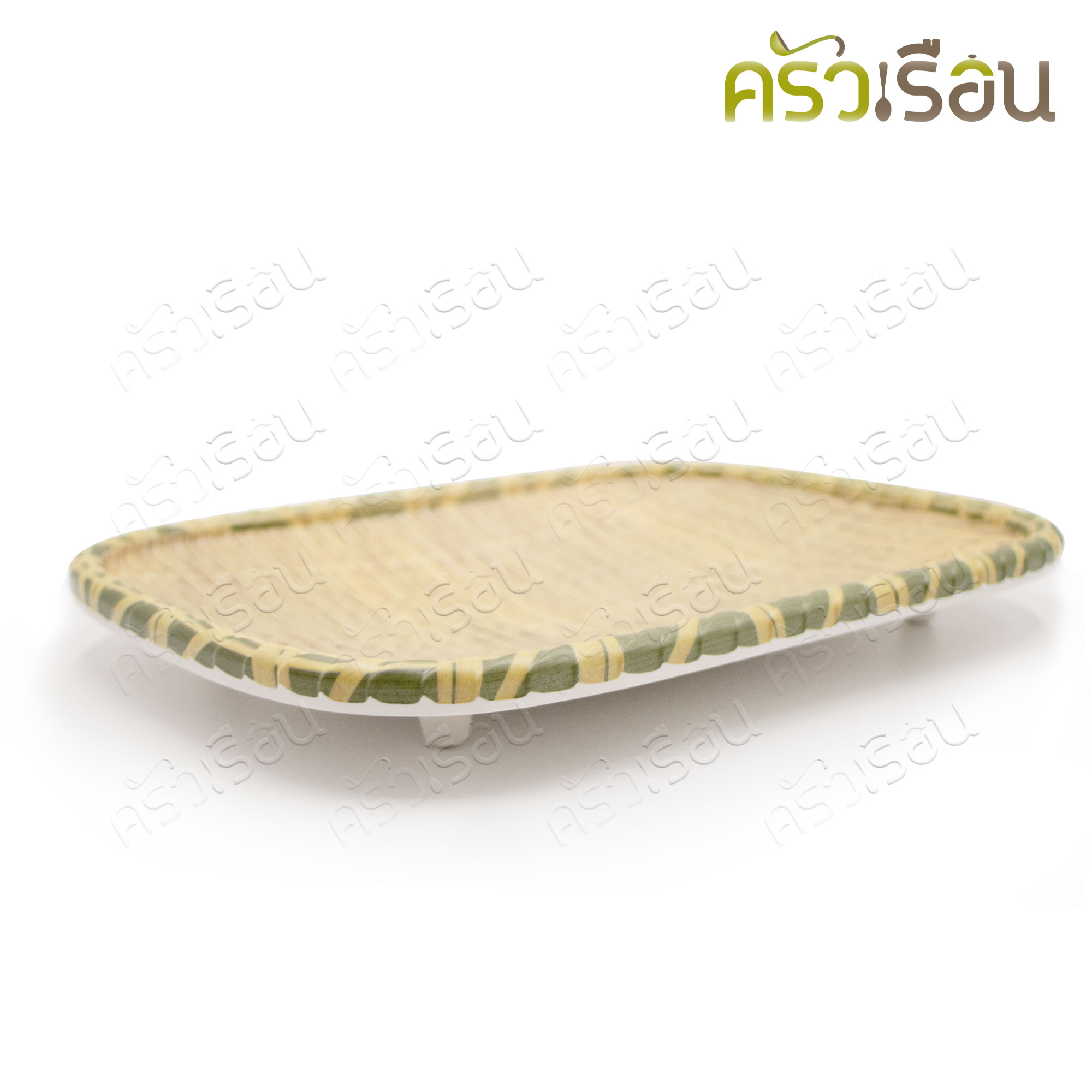 SUMO จานเหลี่ยม ลายสาน ขอบเขียว เมลามีน 10 นิ้ว JT545-10 จานใส่ขนม จานใส่ผลไม้ จาน