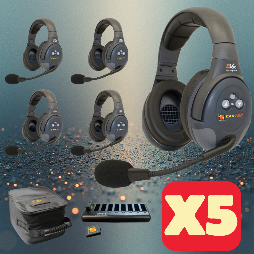 Eartec EVADE EVx5D Full Duplex Wireless Intercom System with 5 Dual-Ear Headsets (2.4 GHz)