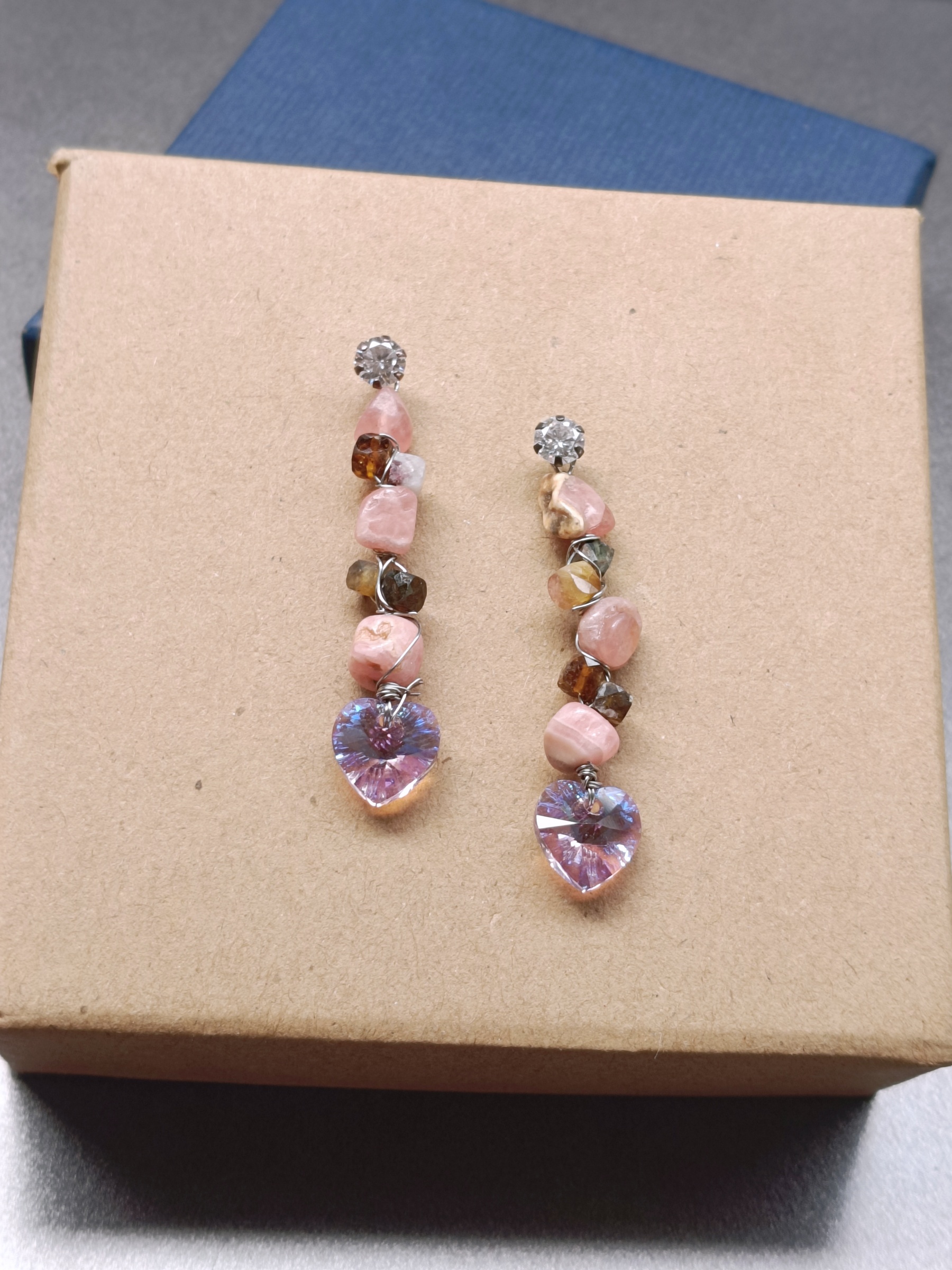 "Love Vibes" ต่างหูเงินแท้ 92.5 ประดับหินแท้ Natural Stone S925 Earring (Rhodochrosite , Tourmaline)