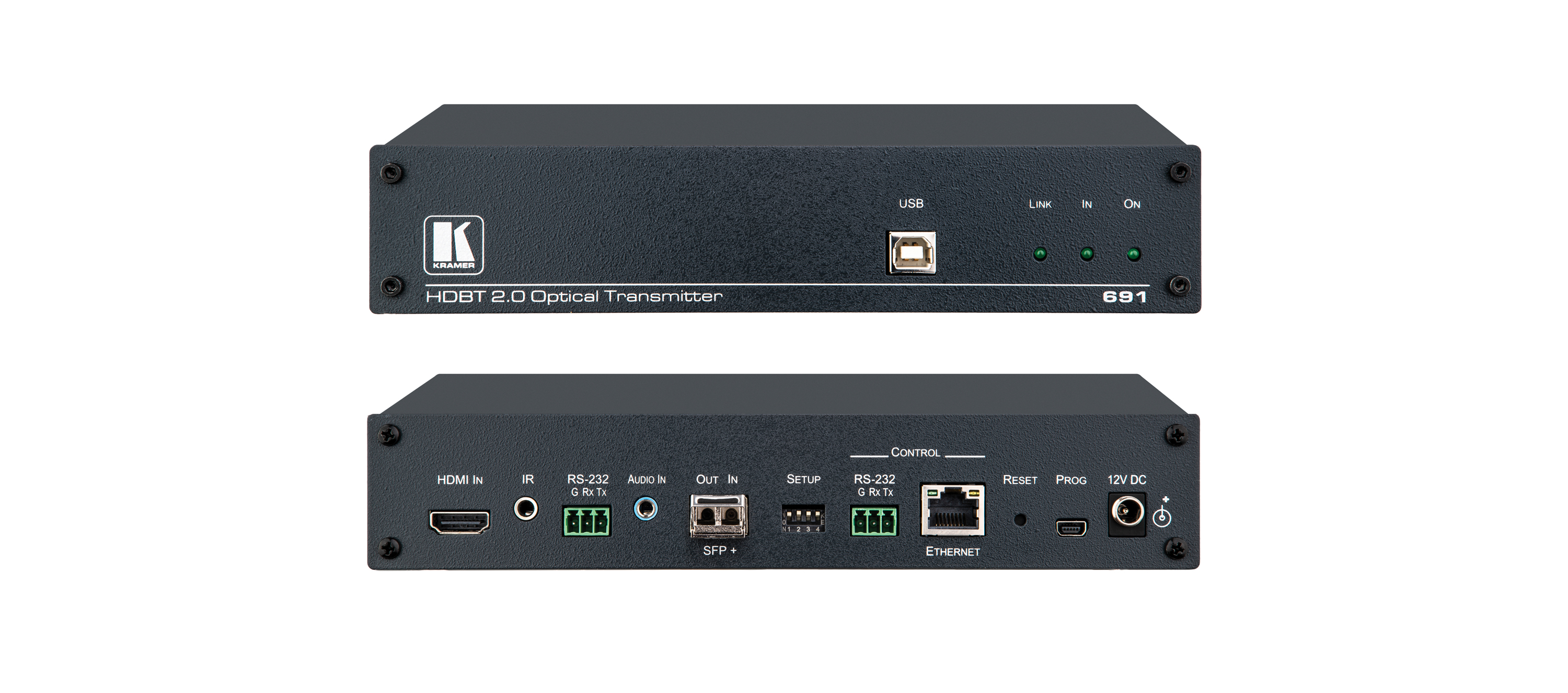 Kramer 691 4K60 4:2:0 HDMI MM/SM Fiber Optic Transmitter with USB, Ethernet, RS–232, IR & Stereo Audio Embedding over Ultra–Reach HDBaseT 2.0