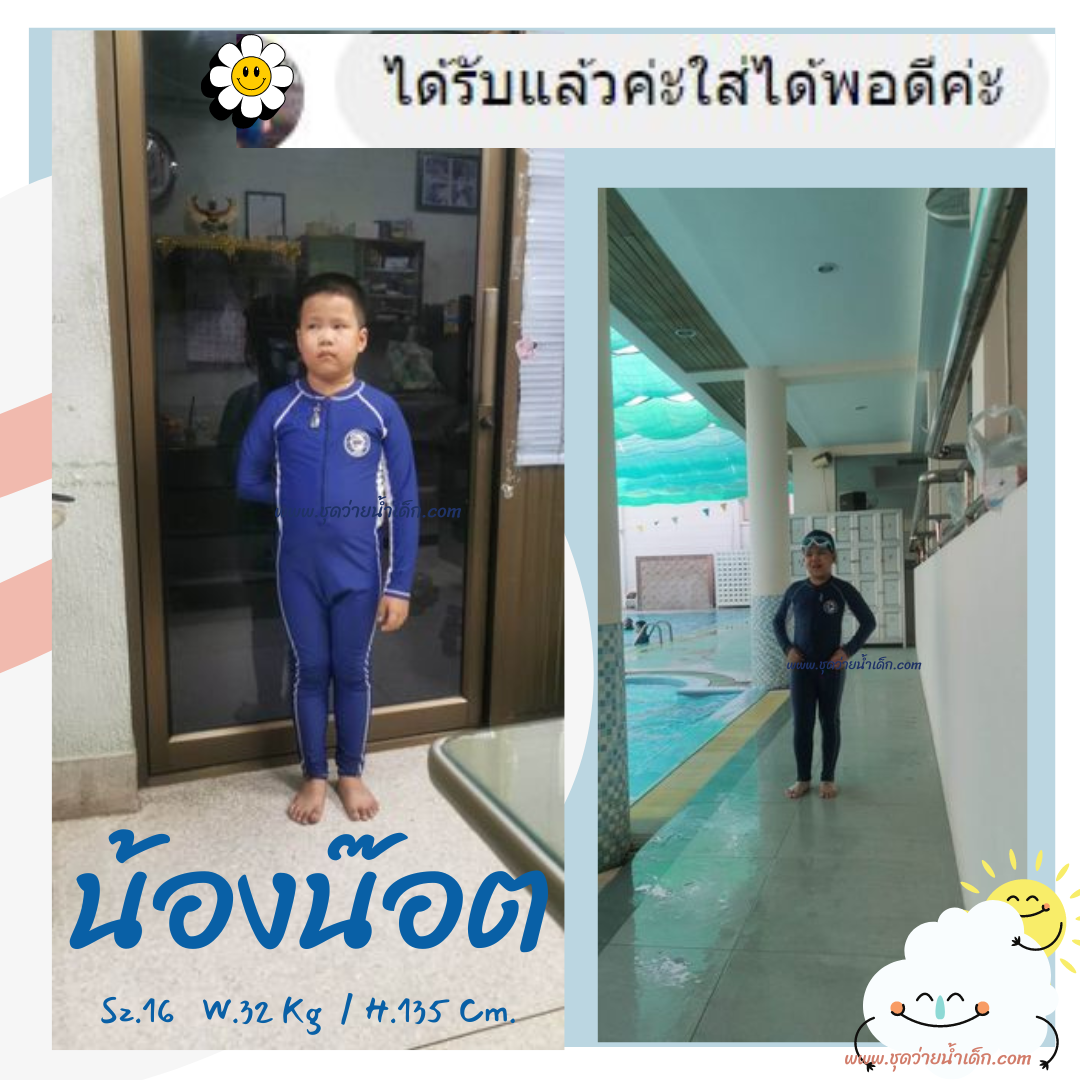 ชุดว่ายน้ำเด็กBodysuit แขนยาวขายาวซิปหน้า ป้องกันแสง UV สีกรมท่า รุ่น GRN Sport