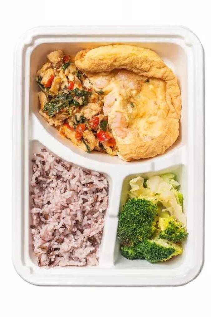 FEST กล่องอาหาร 3 ช่อง เยื่อธรรมชาติ พร้อมฝาพลาสติก ขนาด 1,000 มล. 25 ชุด HM003 กล่องข้าว ใช้แล้วทิ้ง