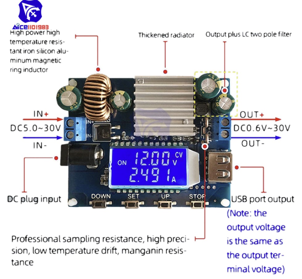 Diymore DC-DC DC 5-30V ถึง DC 0.6-30V 4A 35W Step Up/Down boost Buck CC CV ควบคุมปรับแหล่งจ่ายไฟโมดูลชาร์จพลังงานแสงอาทิตย์