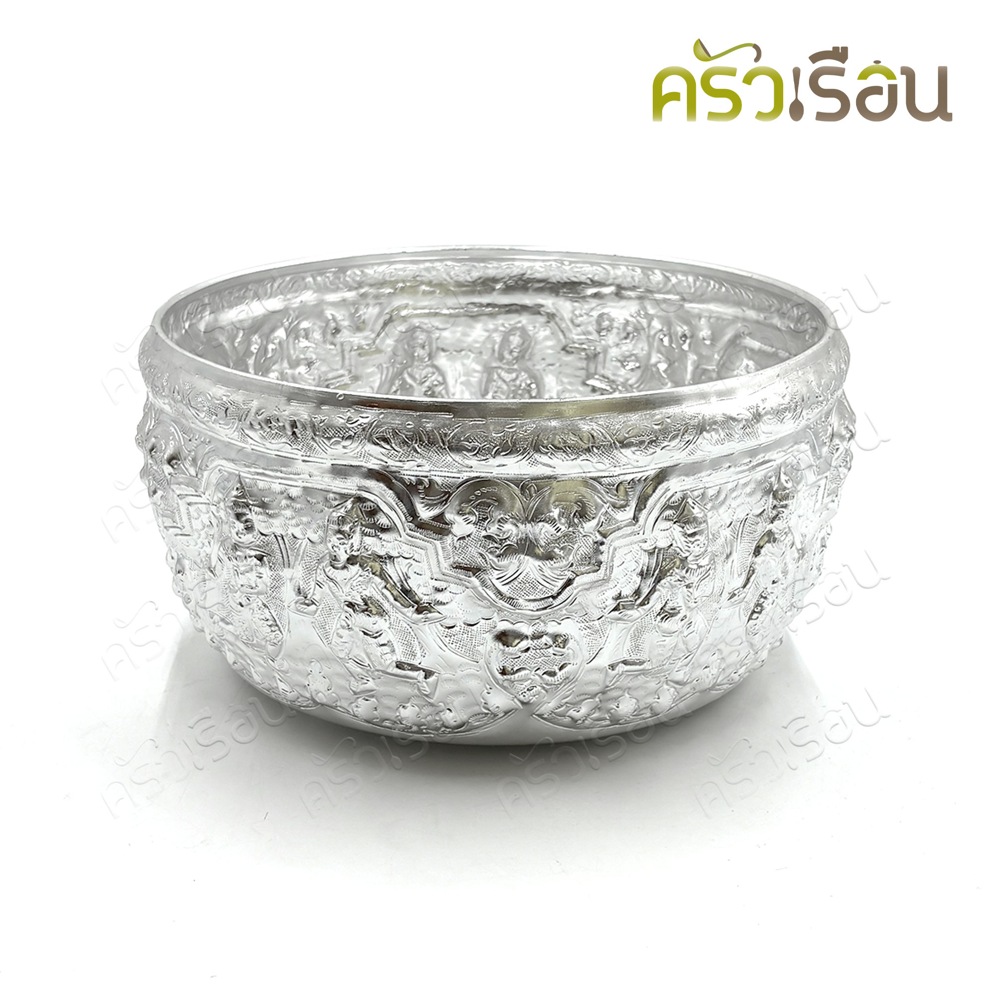 แมวน้ำ ชุดขันน้ำ+พาน ลายไทย อลูมิเนียม สีเงิน ขัน 30 ซม. พาน 40 ซม. ขันปั้นลายพม่า ขันสงกรานต์