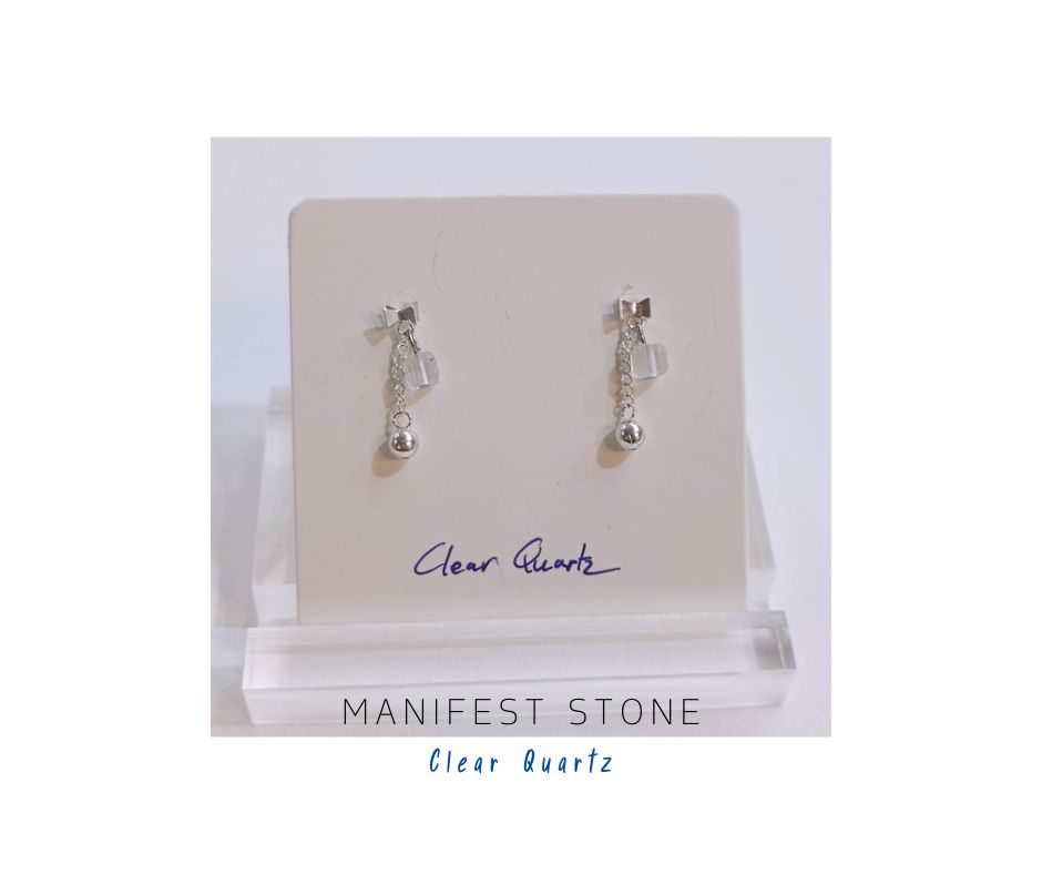 ต่างหูเงินแท้ 92.5 ประดับหินแท้ Clear Quartz Sterling Silver Earring (หินอธิษฐาน ความสำเร็จ)