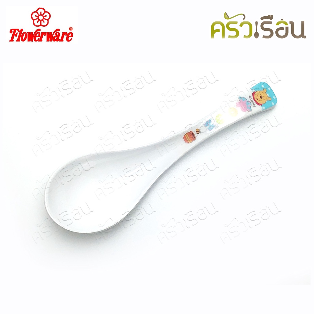Flowerware ลาย Pooh Blue Spot white หมีพูห์ พูห์ บลู สปอต ไวท์ [ ราคาต่อชิ้น ] ช้อน หรือ ช้อนส้อม เมลามีน