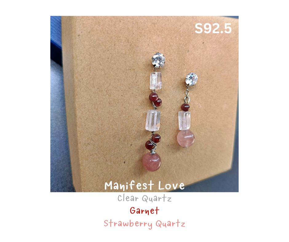 "Manifest Love" ต่างหูเงินแท้ 92.5 ประดับหินแท้ Natural Stone S925 Earring (Amethyst , Strawberry Quartz)