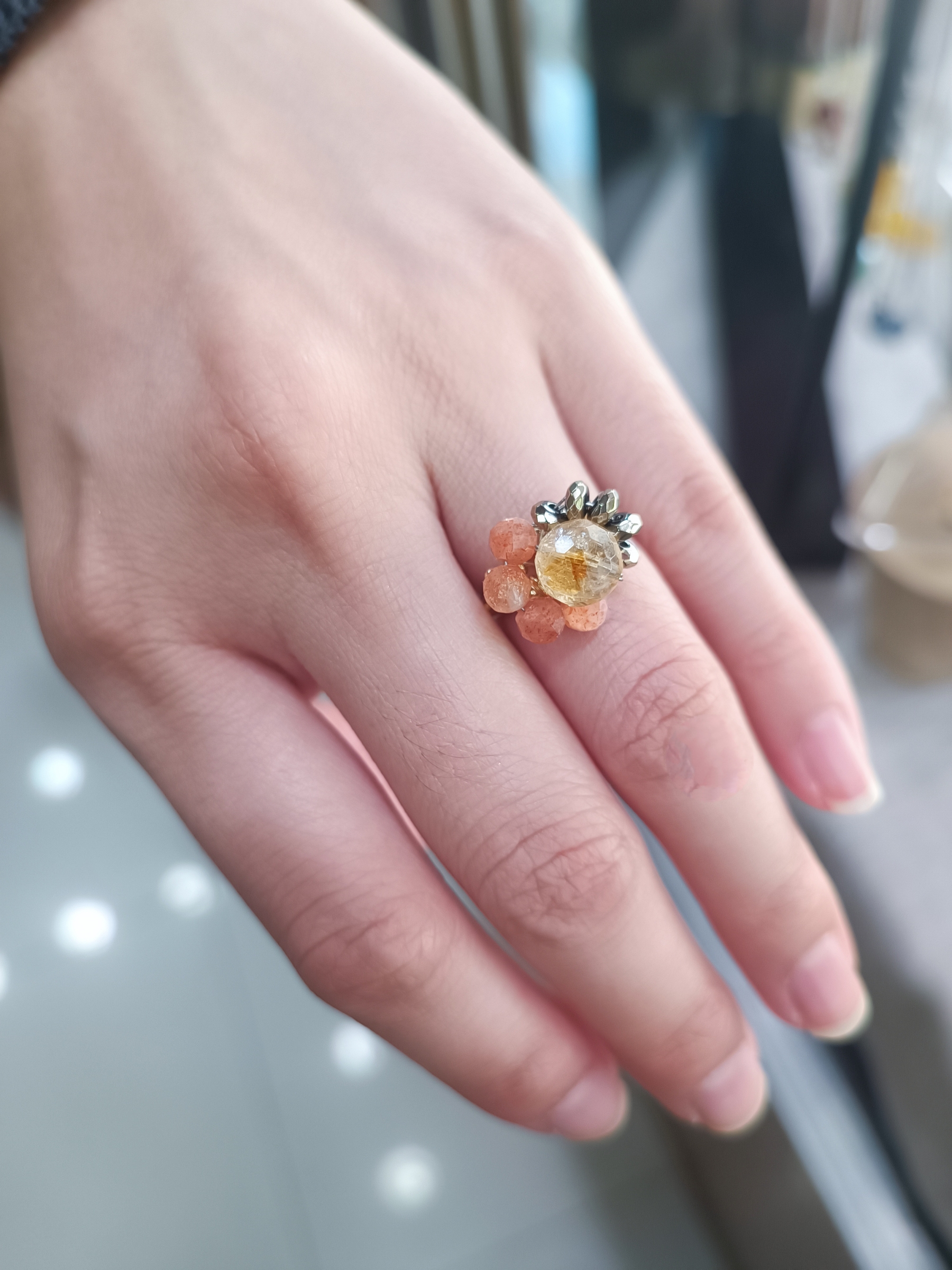 "Money Maker" Wire Wrapped Ring แหวนหินแท้ เสริมการเงิน เสริมบารมี (Citrine ,Sunstone , Pyrite)