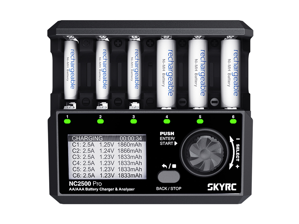 SkyRC NC2500 Pro NC2200 NC1500 AA/AAA เครื่องชาร์จถ่าน แบตเตอรี่ 6 ช่อง รองรับ NiMH NiCD charger discharge