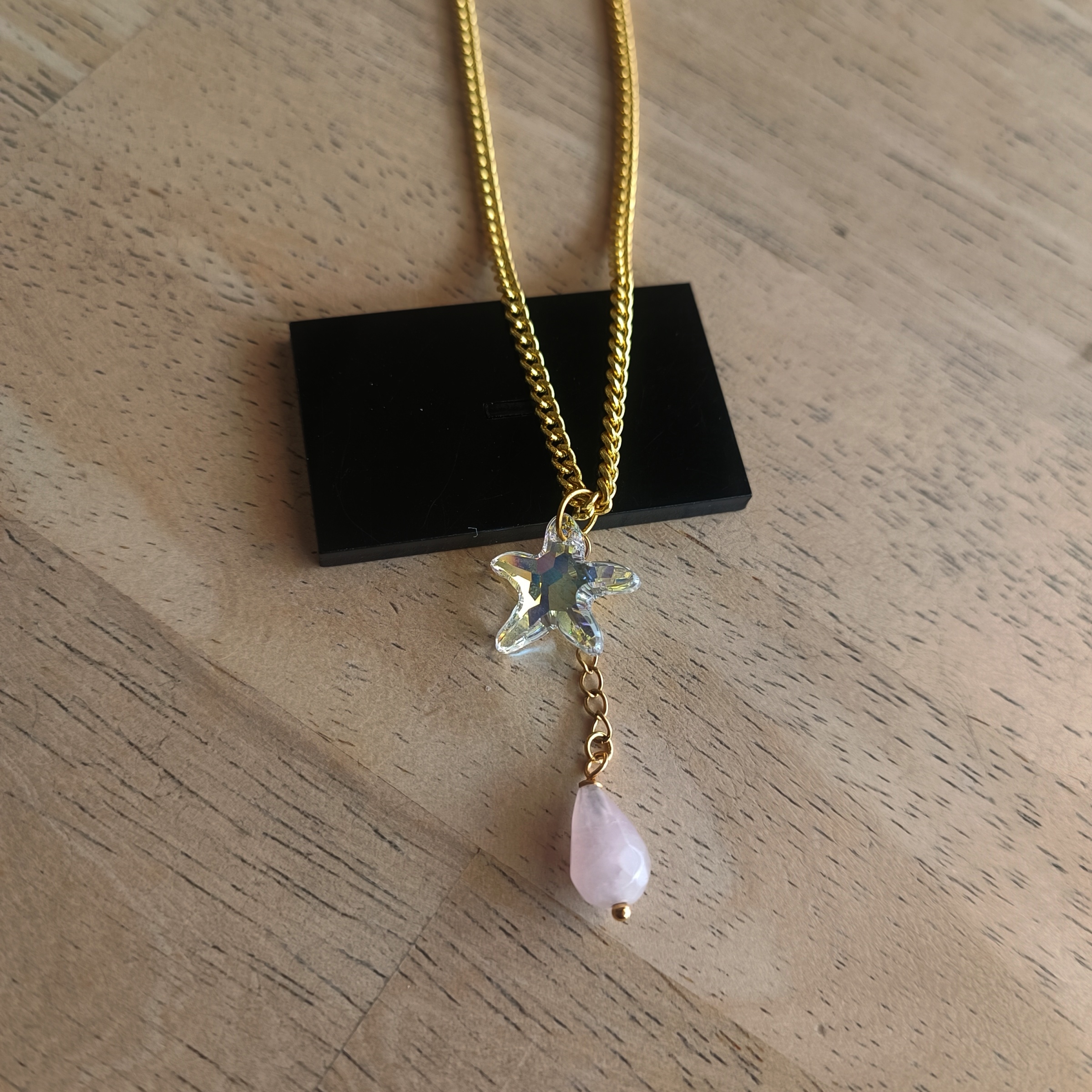 จี้พร้อมสร้อย หินแท้ Rose Quartz+ Crystal Starfish Necklace (ความรัก ความสำเร็จ )