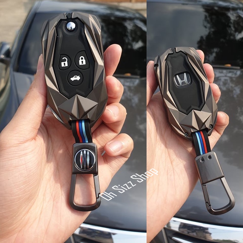 กรอบเคสโลหะรีโมทรถ Honda FB แบบกุญแจพับ Hard Case (Alloy Silicone Key Cover with 3D Silicone Push button Guard) Honda Key Sets Model Accord G8 , Civic FB, City 2012-2014 Folding Key พับข้าง 2 และ 3 ปุ่ม Metal Protective Case Zinc Alloy