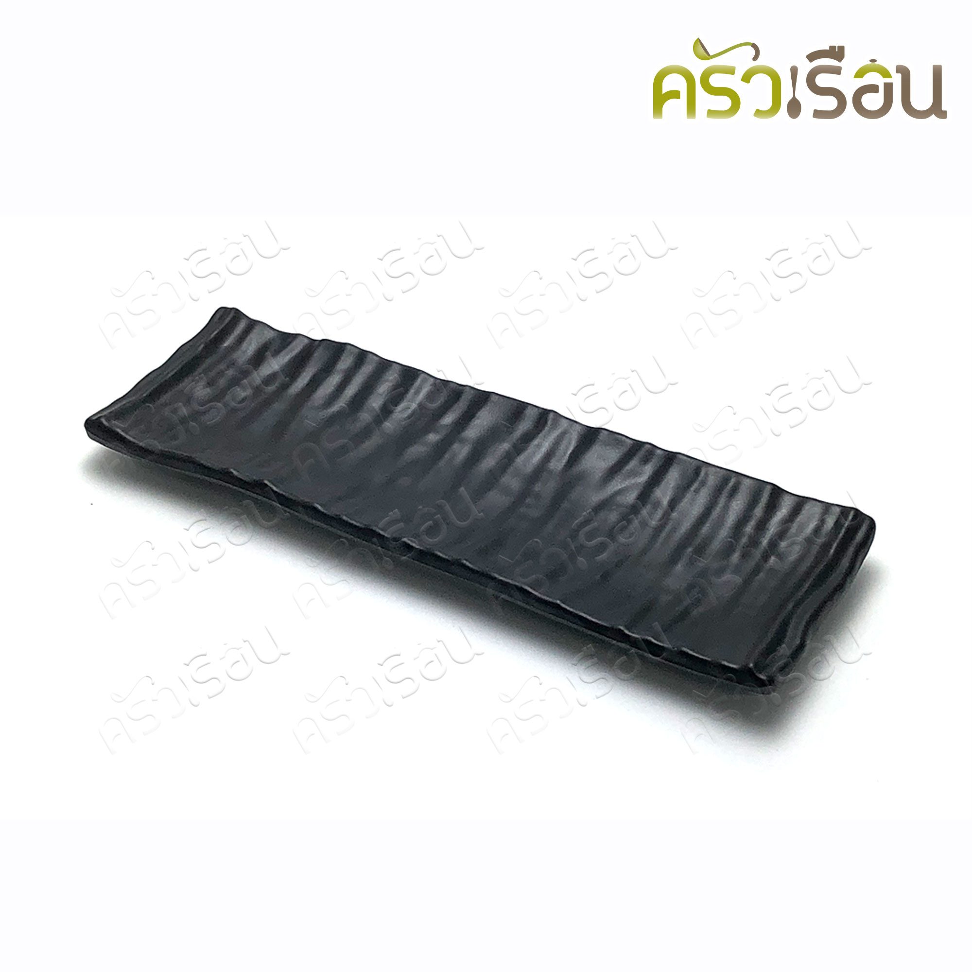 SUMO จานสี่เหลี่ยมผืนผ้า เมลามีน สีดำด้าน ลายคลื่น 9.44 นิ้ว JP535-9.25 จานเมลามีน จานสีดำ จานซูชิ