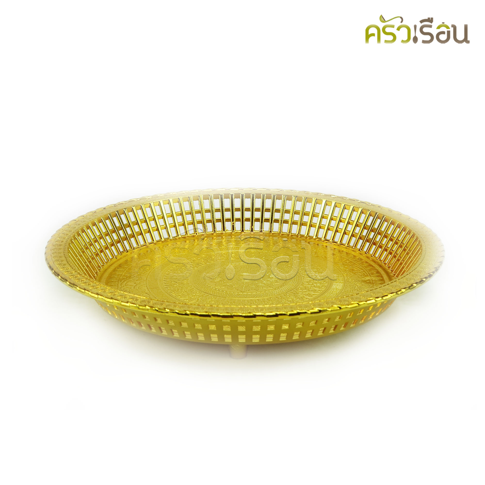 Thai pattern [Price per piece] Rattanakosin tray, plastic, gold color, round tray