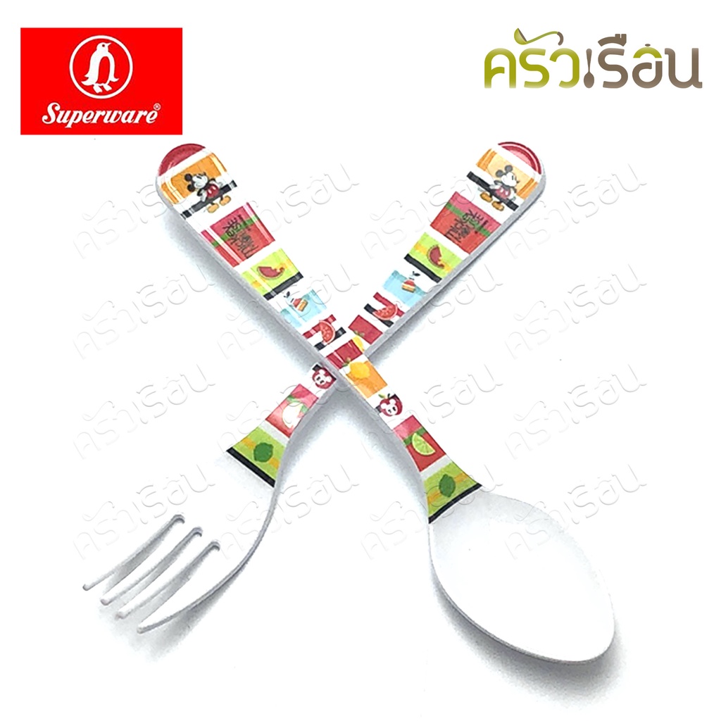 Superware [ ราคาต่อชิ้น ] ช้อนส้อม ช้อนเด็ก เมลามีน ลาย Mickey Summer Fun มิกกี้ ซัมเมอร์ฟัน