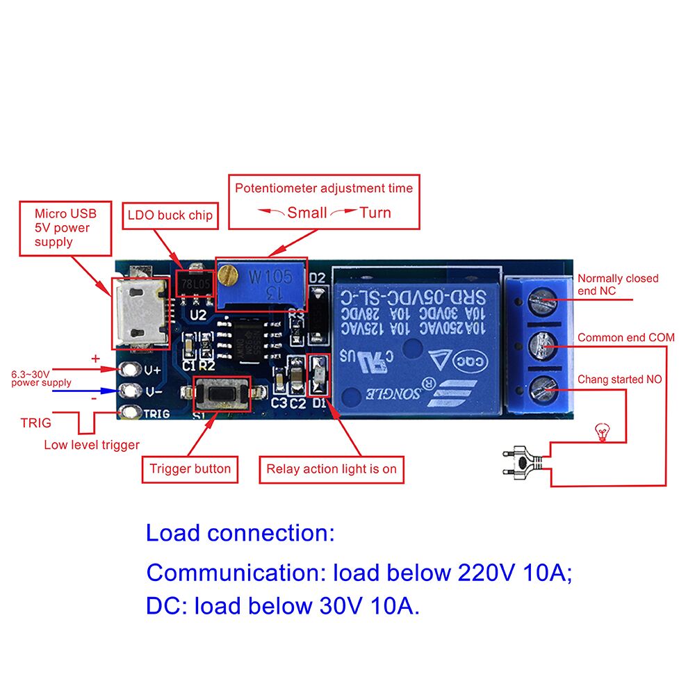 Smart Electronics 5V-30V Micro USB Power Adjustable Delay Relay Timer Control Module Trigger Delay Switch