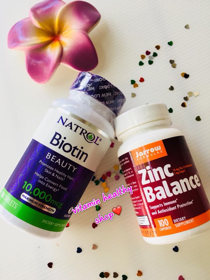 เซ็ทผมบางร่วงขาดง่าย Natrol biotin 10,000 mcg. 100 tablets +Jarrow formulars,Zinc balance 100 tablets