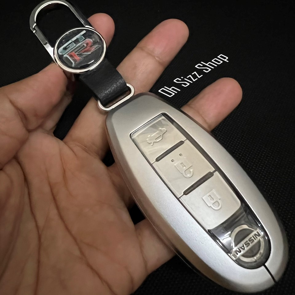 เคสโลหะอัลลอยรีโมทรถ Nissan GTR แบบ 2 ชั้น (Double-Layer Metal Aluminum Alloy Key Cover with transparent push button Guard 360) New NISSAN KICKS e-POWER , March,X-Trail,Navara,Juke,Almera,Note,Pulsar,Livina,Teana,Murano,Tida Smart Key 2 , 3 และ 4 ปุ่ม Sma