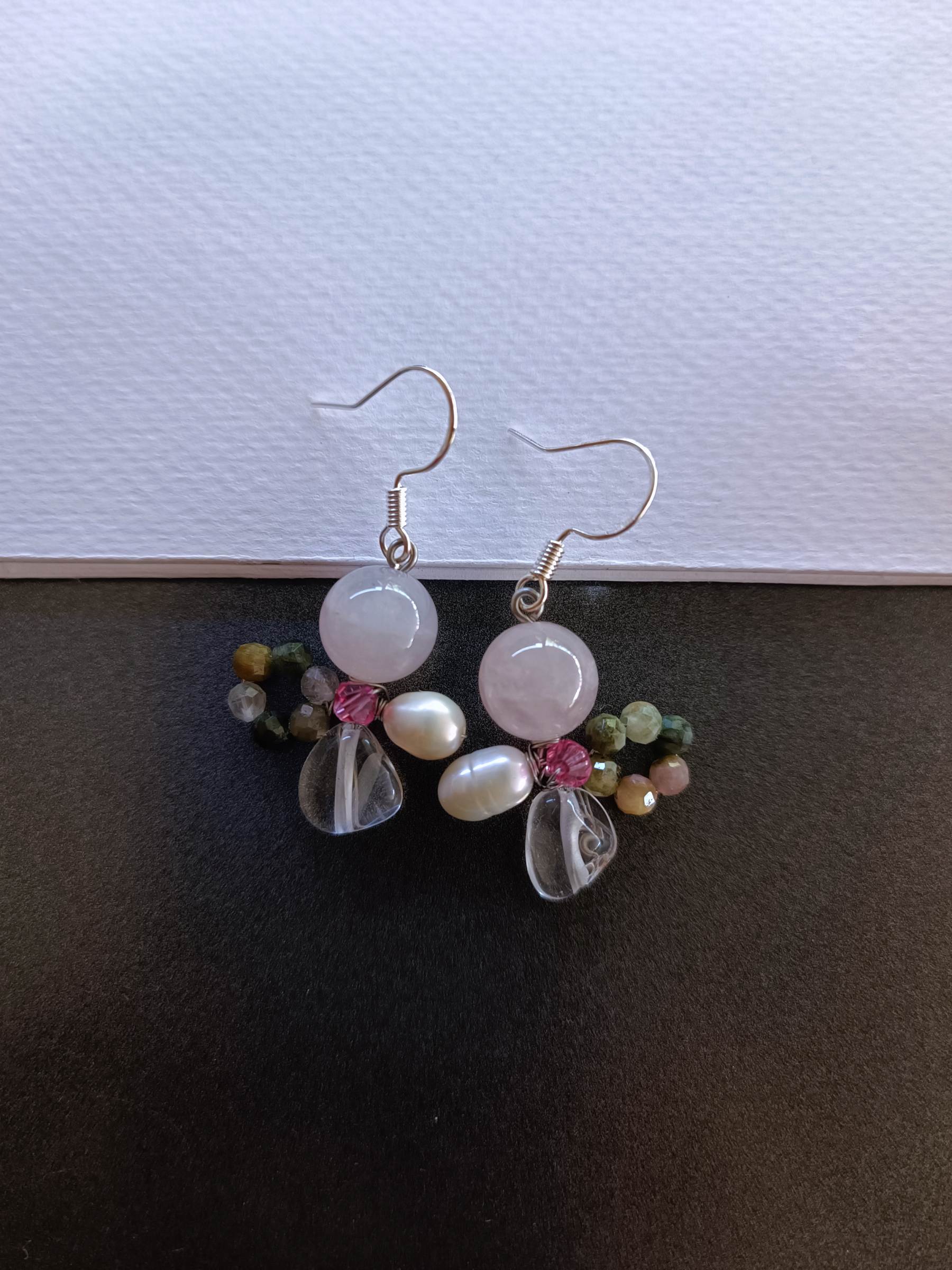ต่างหูเงินแท้ 92.5 ประดับหินแท้ "Manifest Love" Earring (Rose Quartz ,Clear Quartz ,Pink Tourmaline)