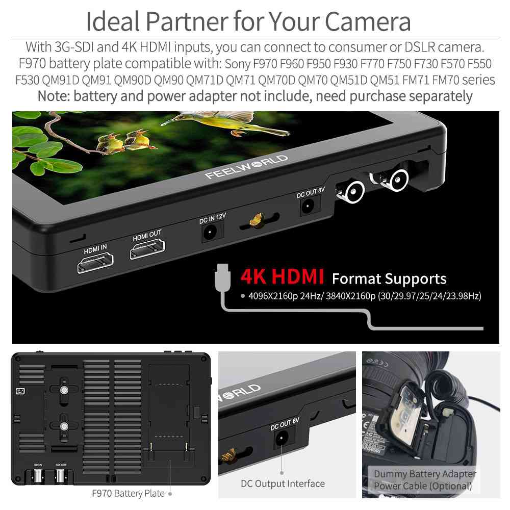 FEELWORLD LUT7S PRO: จอภาพ 7 นิ้ว 2200nits พร้อม 3D LUT, Touchscreen, 4K HDMI และ 3G-SDI สำหรับกล้อง DSLR และวิดีโอ