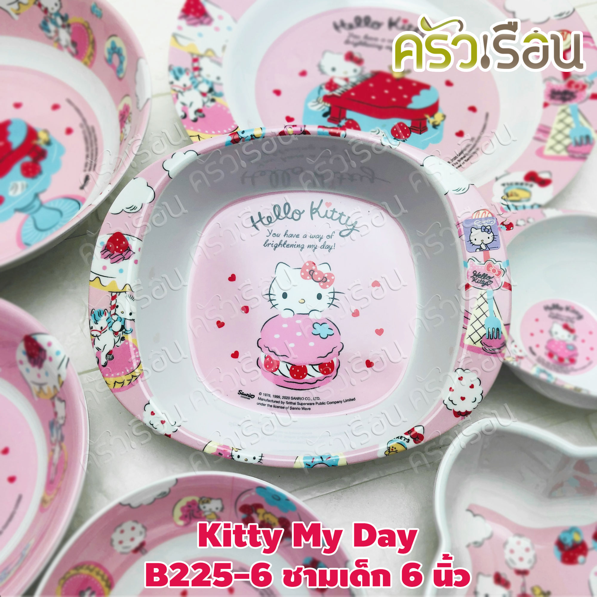Superware ลาย Kitty My Day [ ราคาต่อชิ้น ] จาน หรือ ชาม หรือ ช้อนส้อม หรือ แก้วน้ำ เมลามีน