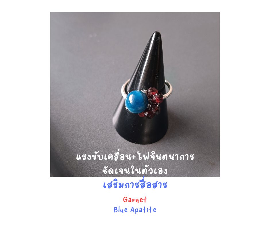 925 Silver Ring แหวนเงินแท้ 925 ประดับ Blue Apatite x Garnet (ความมุ่งมั่น ความสำเร็จ ไฟจินตนาการ การgrounding)