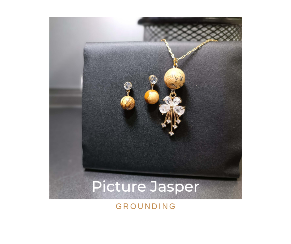 "DIVA" ชุดสร้อยคอจี้ พร้อมต่างหูหินแท้ Picture Jasper (Self-Confident ,Self-Love)