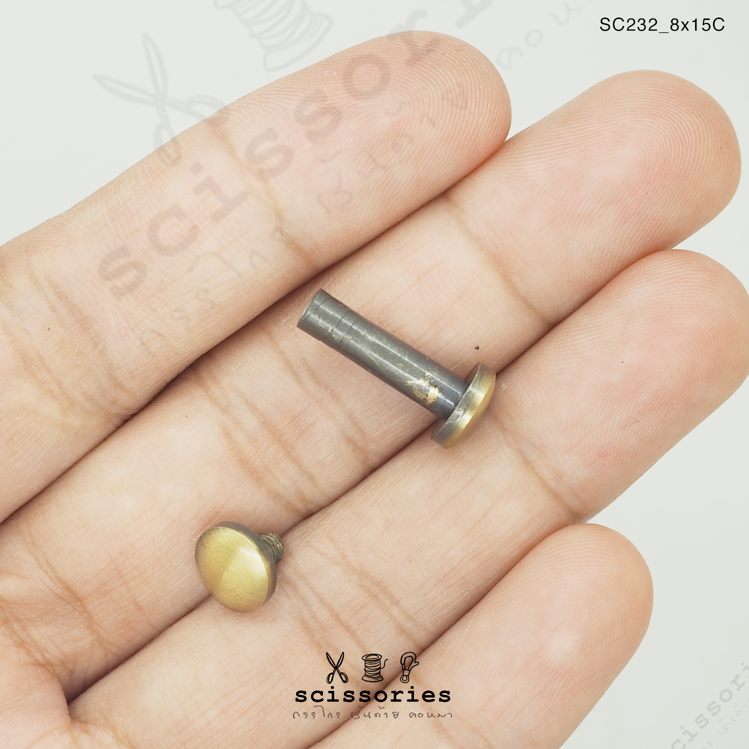 หมุดเกลียว ขายาว15 MM สีเหลืองขัด 2ตัว