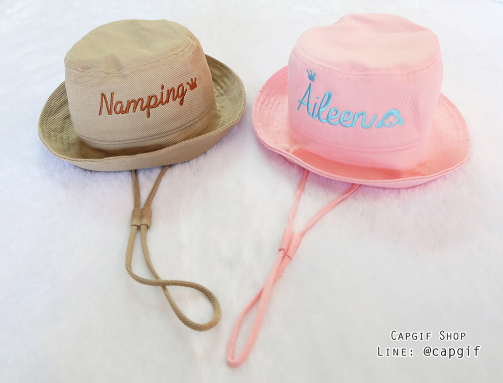 หมวกบักเก็ต(bucket)สีเหลืองปักชื่อ