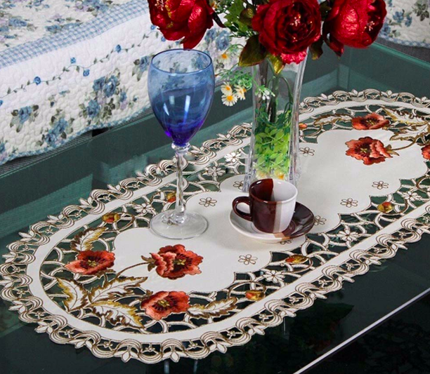 Pre Order ผ้าคลุมท๊อปโต๊ะ ผ้าปูโต๊ะอาหาร table runner ลายปักฉลุ กุหลาบ สวยมาก