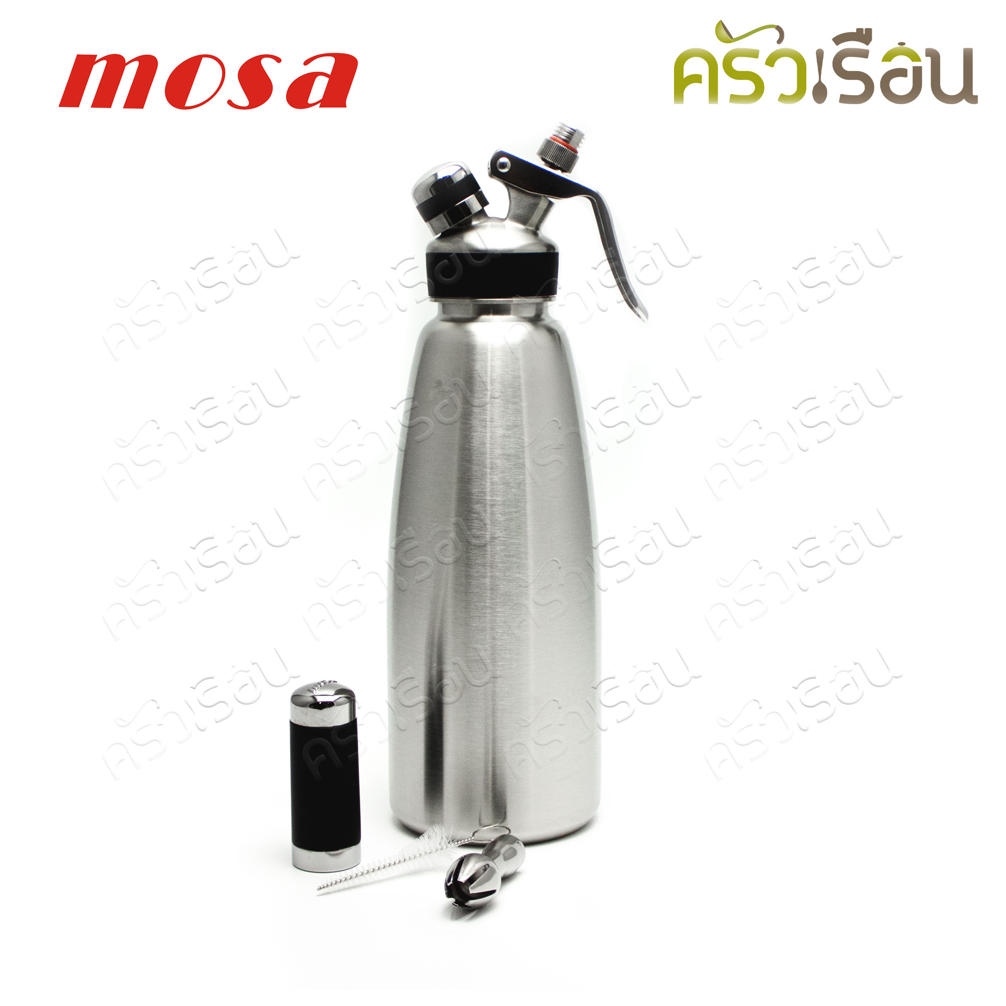 MOSA กระบอกวิปครีม 1.0 ลิตร หัวสเตนเลส Black band พร้อม แก๊สสำหรับทำวิปปิ้งครีม N2O 1 กล่อง