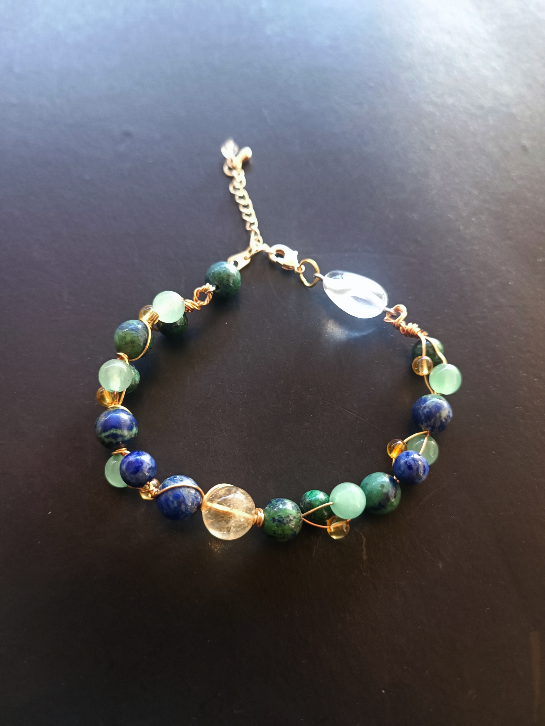 สร้อยข้อมือหินแท้ "Twisted" Good Fortune Wire Wrapped Bracelet (Citrine , Azurite ,Green Aventurine)