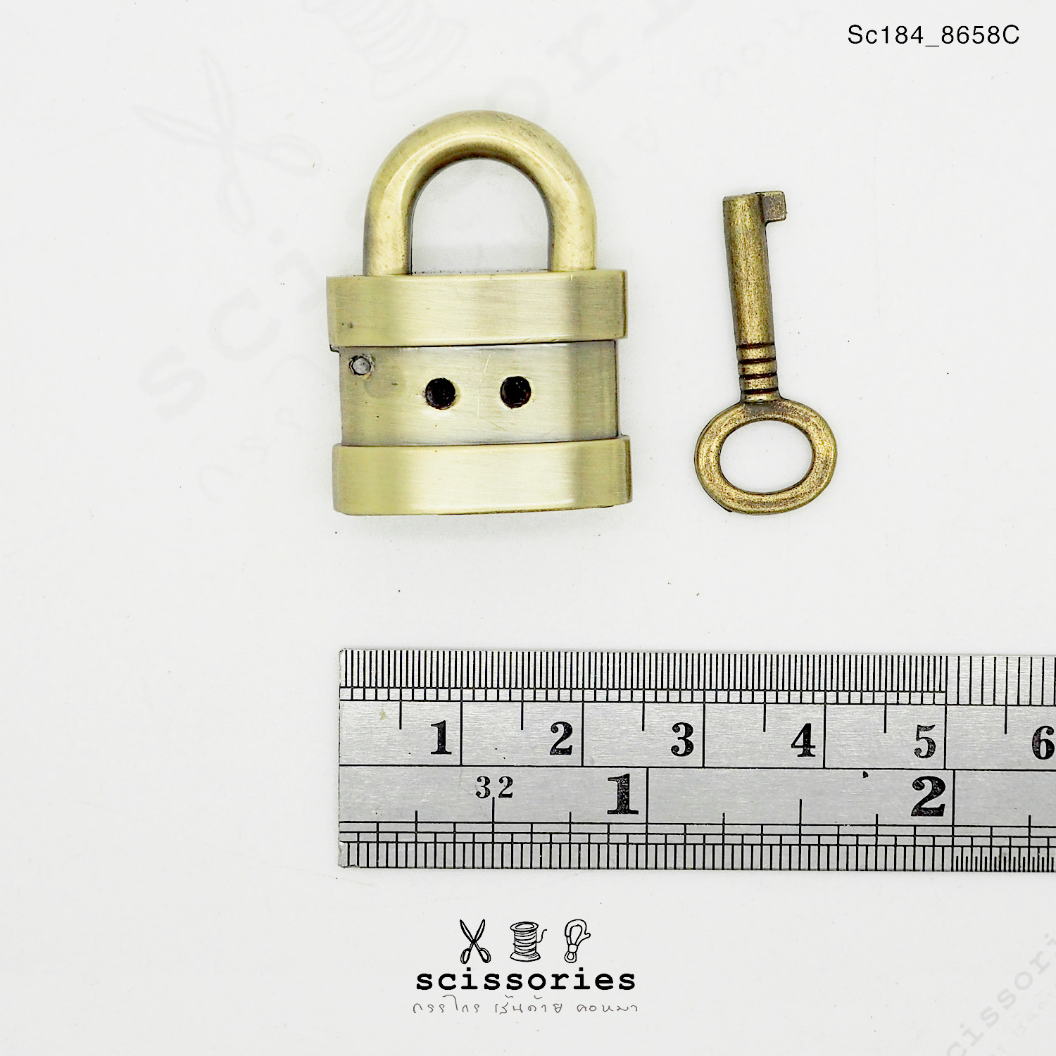 ตัวล็อก พร้อมแม่กุญแจ สีเหลืองขัด