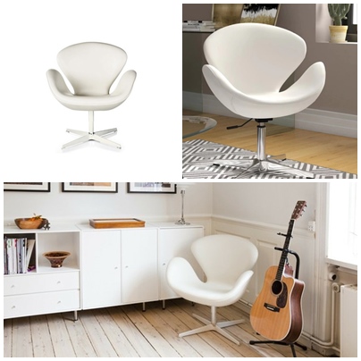 RENT/ให้เช่า : เก้าอี้อาร์มแชร์ เบาะหนังสีขาว รุ่น สวอน (REPLICA SWAN CHAIR)