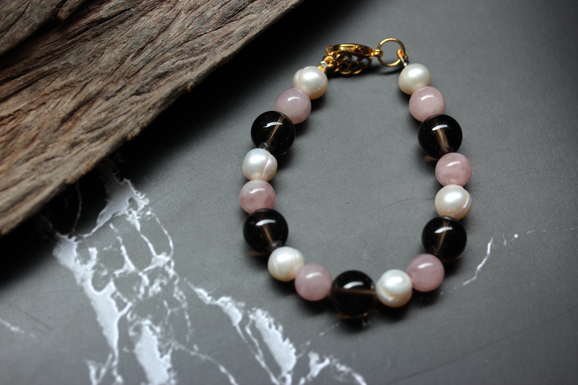 Smoky Quartz + Rose Quartz Bracelet ข้อมือหินแท้ สโมคกี้ควอตซ์ (Positive Energy)