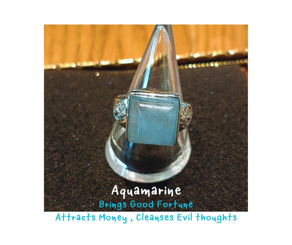 Natural "Aquamarine" แหวนประดับหินแท้ Aquamarine Ring (เสริมความใจเย็น พูดได้เงิน ได้ทอง ระงับธาตุไฟ)