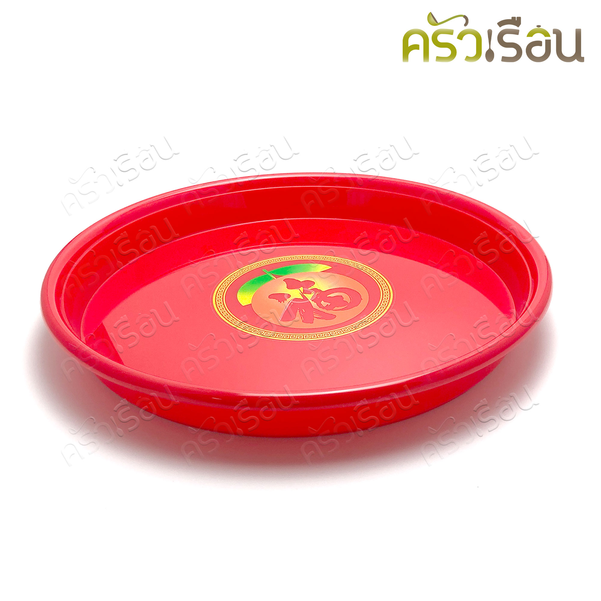 Nam Ngai Hong ถาดกลมแดง 37.5 x 4.5 ซม. #2690 ลายส้มทอง ตรากระเช้า ถาดกลม ถาดแดง ถาดพลาสติก ถาดไหว้เจ้า