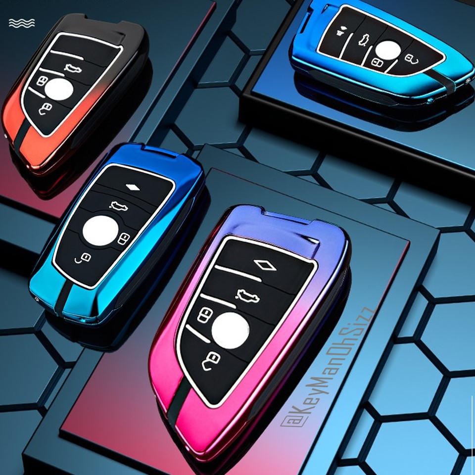 เคสโลหะอัลลอย รีโมทรถบีเอ็มดับเบิ้ลยู ปุ่มเรืองแสง BMW Alloy Full Package LED Key Chain (Gradient Color Alloy Up Grade Fluorescence Silicone Push button Guard) BMW Key Sets 2018-New 5 Series 525/530Li/X3X1X5/X6 BMW Series 2-3 Series 4-Series 5, G30 530e m