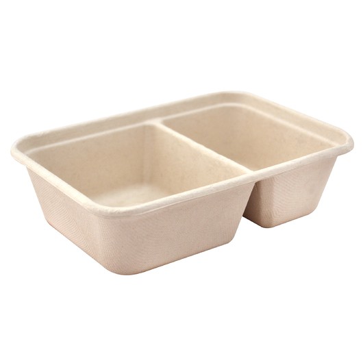 GRACZ กล่องข้าว 2 ช่อง พร้อมฝาพลาสติก T621 ขนาด 600 มล. 12 X 17.5 X 5 ซม. 25 ชุด ไบโอชานอ้อย