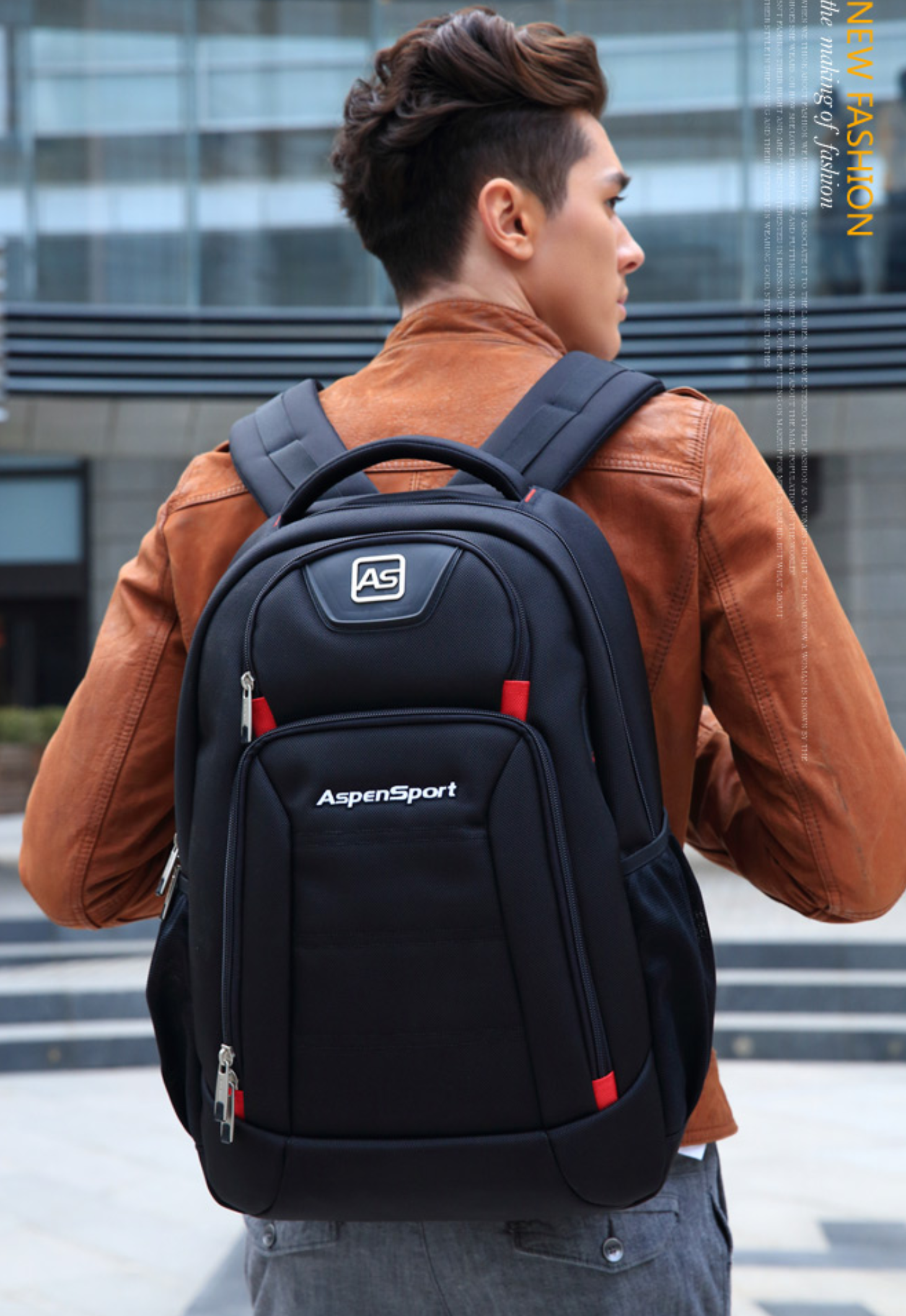 Aspensport กระเป๋าเป้ สะพายหลัง ชาย หญิง Laptop 15-16 นิ้ว รุ่น AS-B22 สีเทา แดง