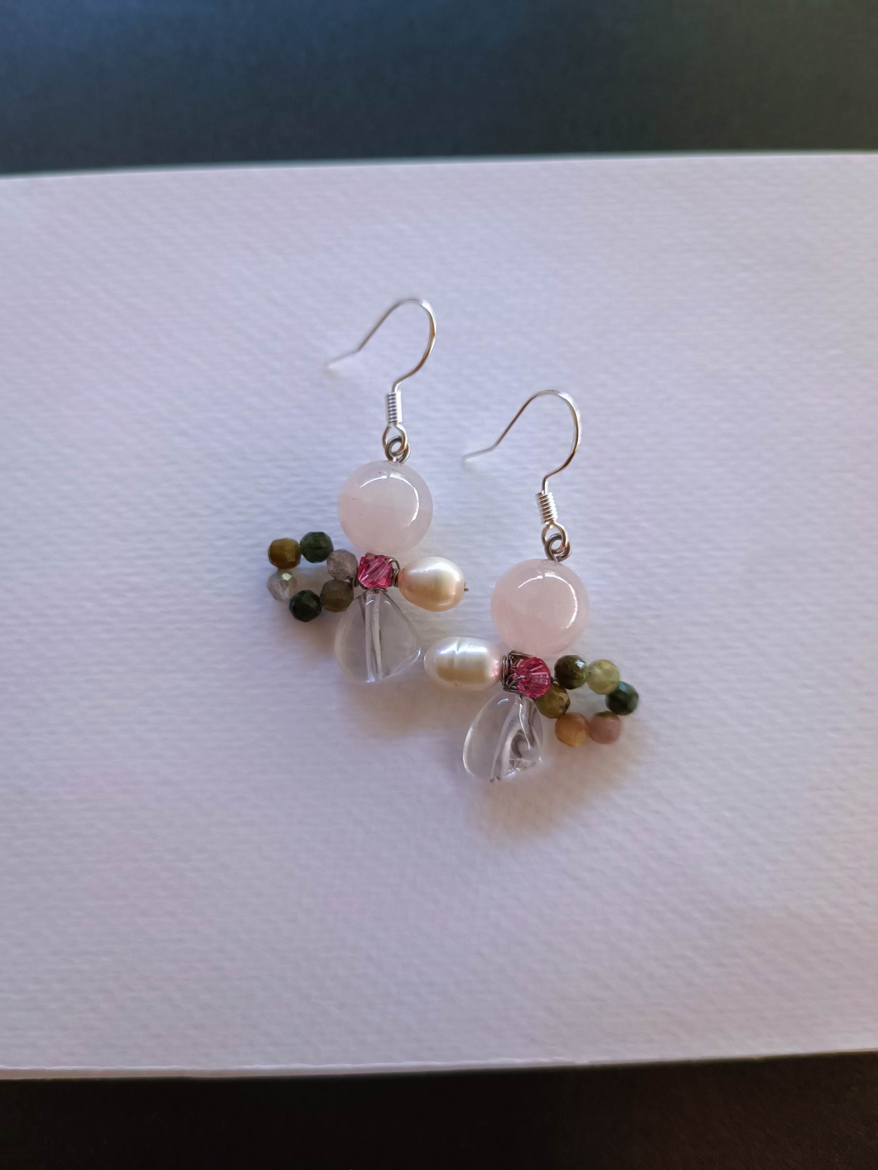 ต่างหูเงินแท้ 92.5 ประดับหินแท้ "Manifest Love" Earring (Rose Quartz ,Clear Quartz ,Pink Tourmaline)