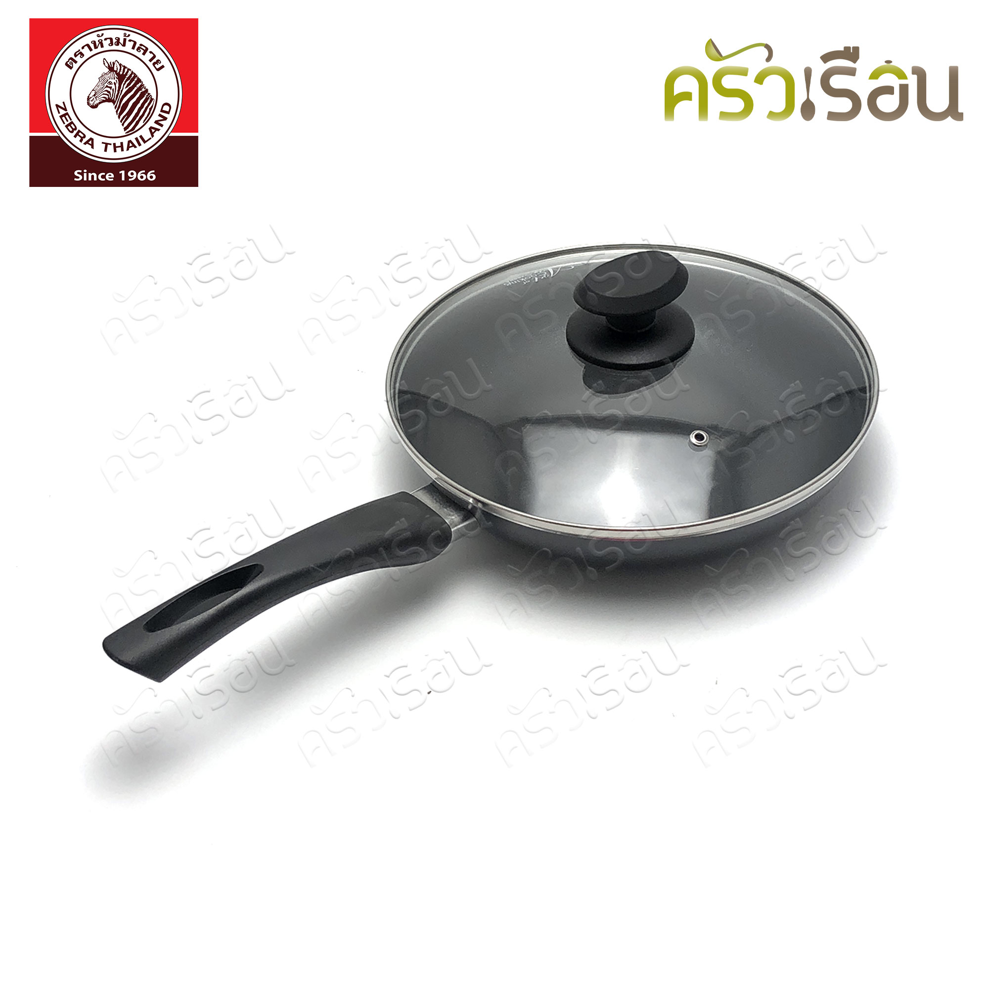 Zebra กระทะด้าม นอนสติ๊ก Wisdom 24 ซม. ลึก IH ฝาแก้ว แถมฟรีตะหลิวไม้ ตราหัวม้าลาย 174640