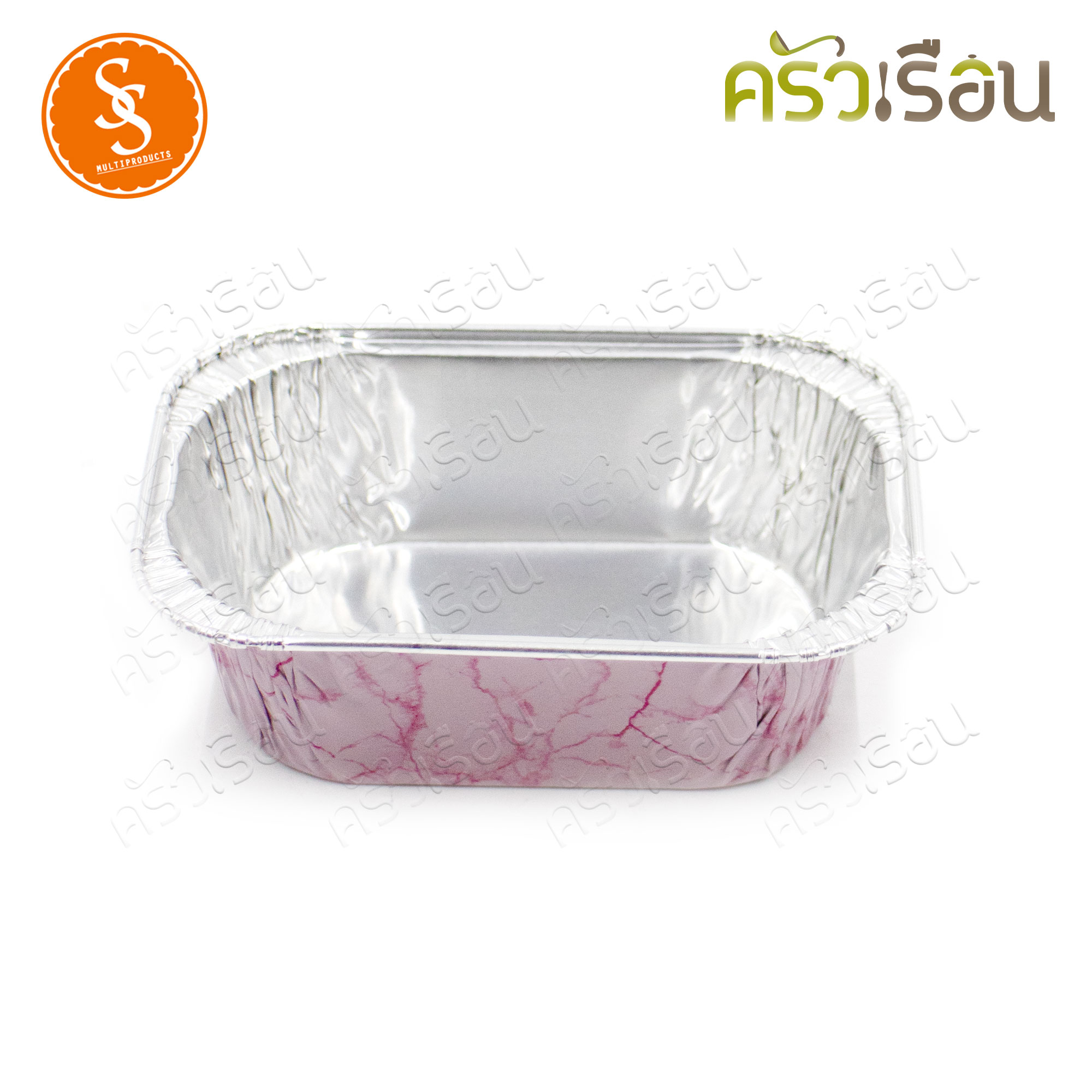 SS 4003 Square foil tray, pink marble pattern + lid 10 sets, capacity 100 ml. Size 65 x 96 x 30 mm.