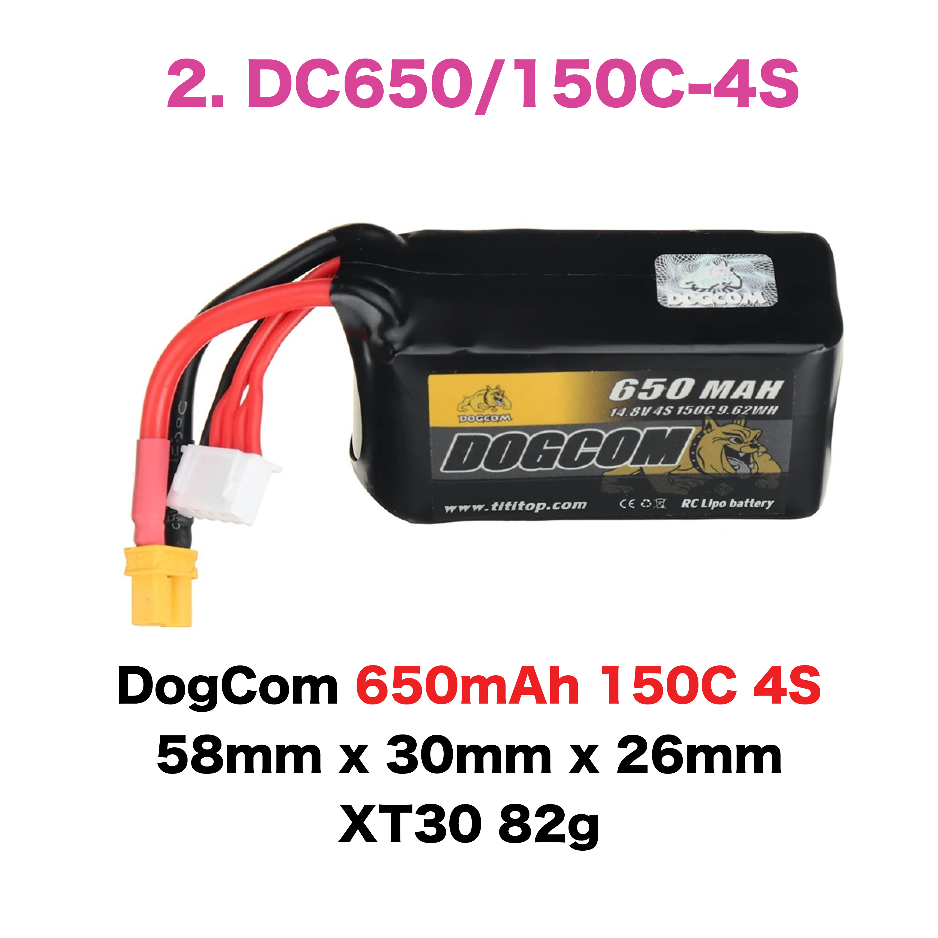 DOGCOM Battery Lipo 4S 150C 450 560 650 850 1300 1350 1550mah 14.8V 4S1P 4 Cells แบตเตอรี่